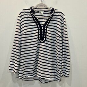 Saint Tropez West Long Sleeve Striped Tunic Women's Size XL Navy White Nautical